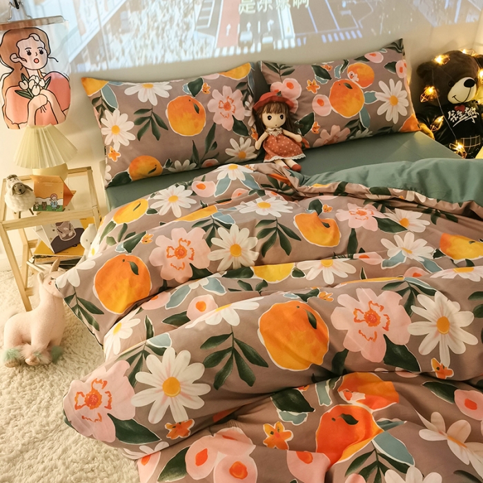 91家纺网 家纺一手货源 找家纺 HL原创新款13372全棉四件套夜晚网红风实拍图 橙意