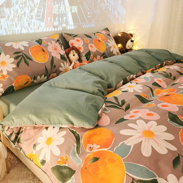 91家纺网 家纺一手货源 找家纺 HL原创新款13372全棉四件套夜晚网红风实拍图 橙意