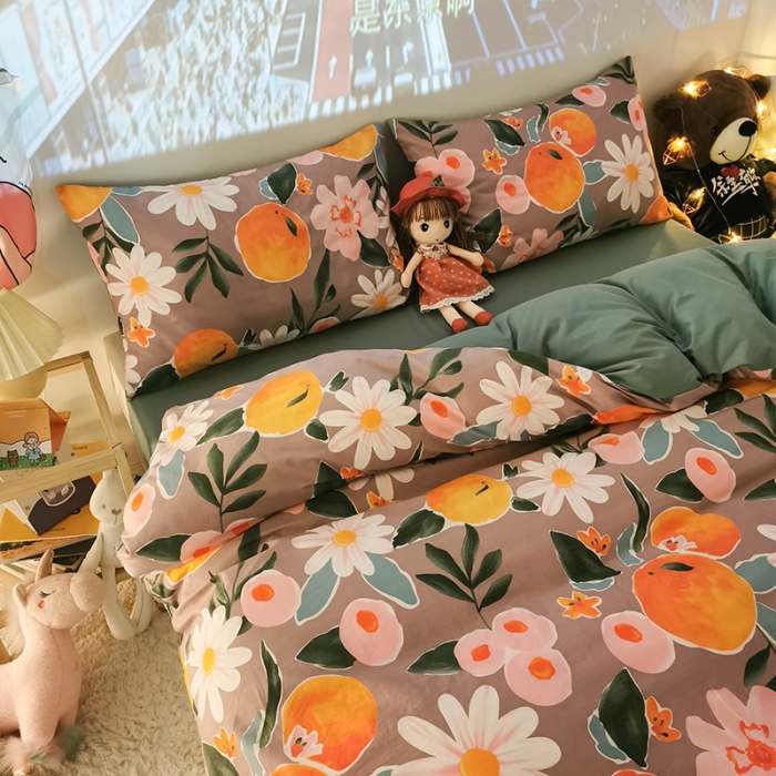 91家纺网 家纺一手货源 找家纺 HL原创新款13372全棉四件套夜晚网红风实拍图 橙意