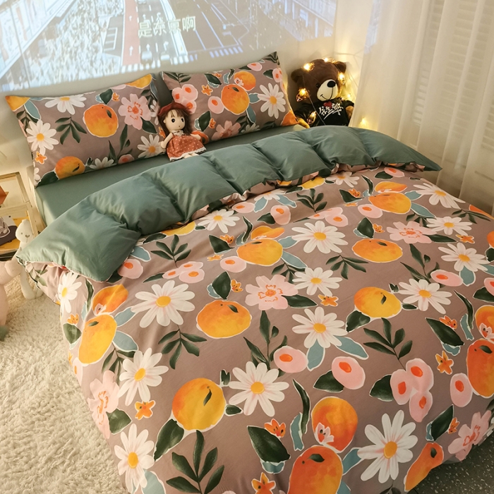 91家纺网 家纺一手货源 找家纺 HL原创新款13372全棉四件套夜晚网红风实拍图 橙意