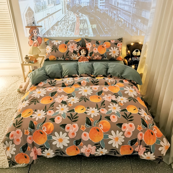 91家纺网 家纺一手货源 找家纺 HL原创新款13372全棉四件套夜晚网红风实拍图 橙意