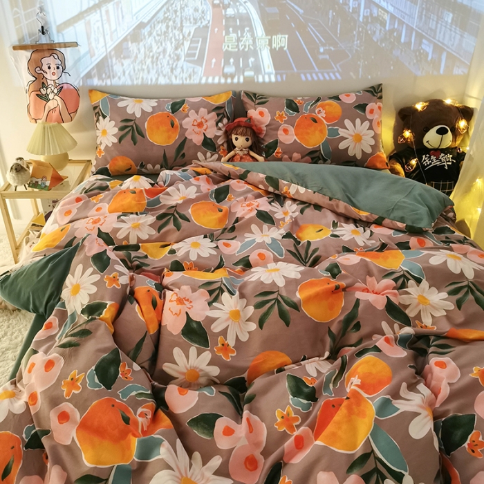 91家纺网 家纺一手货源 找家纺 HL原创新款13372全棉四件套夜晚网红风实拍图 橙意