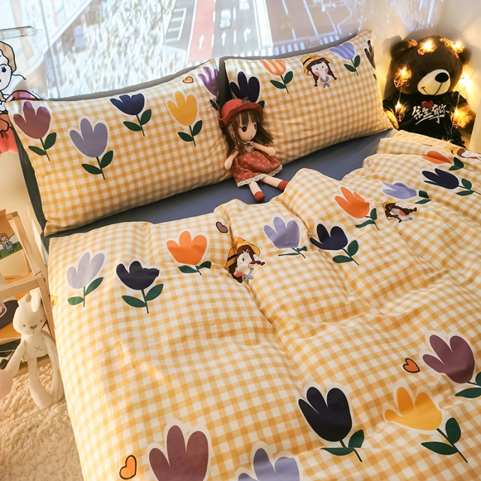 91家纺网 家纺一手货源 找家纺 HL原创新款13372全棉四件套夜晚网红风实拍图 花花酱