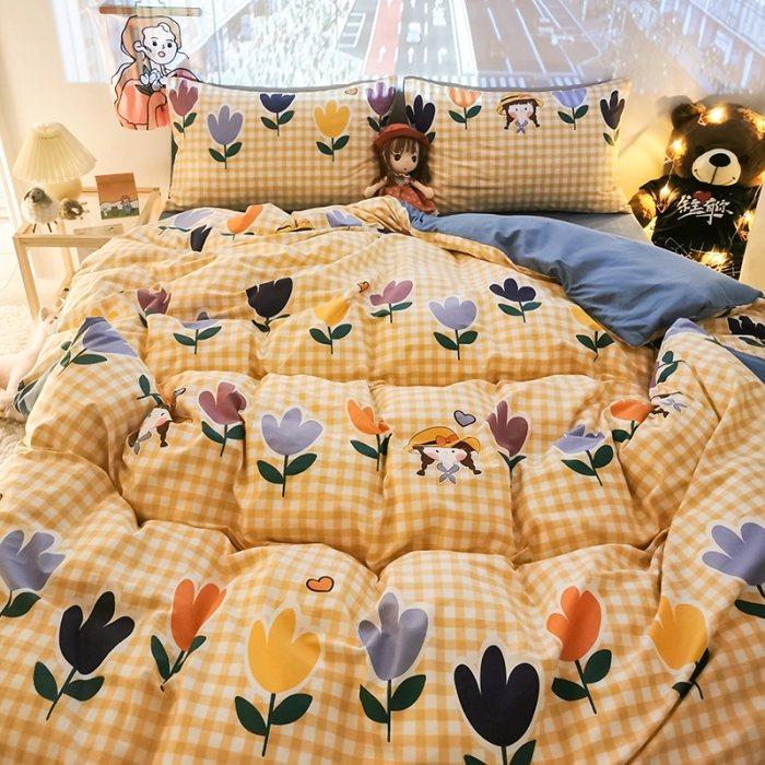 91家纺网 家纺一手货源 找家纺 HL原创新款13372全棉四件套夜晚网红风实拍图 花花酱