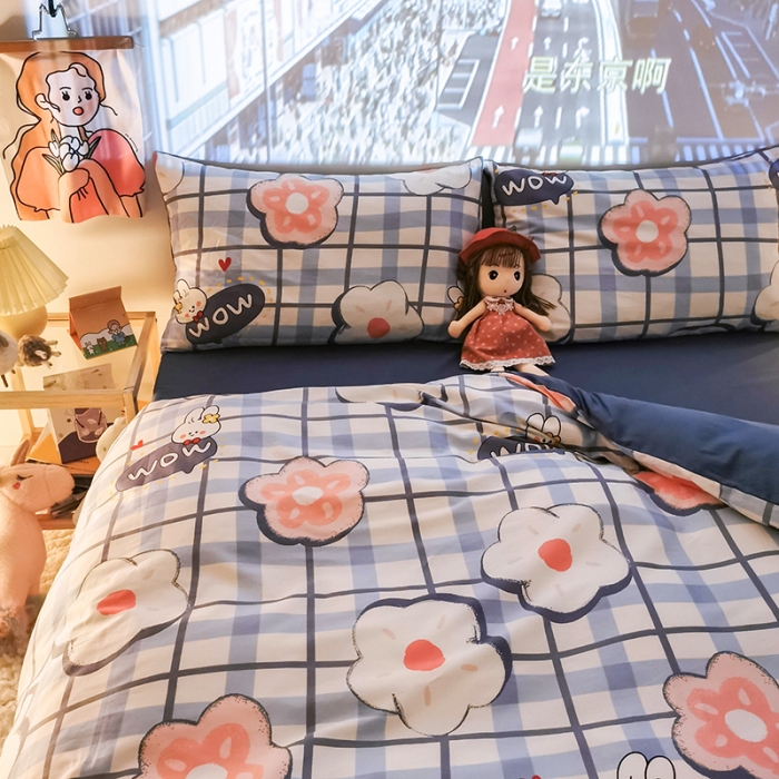 91家纺网 家纺一手货源 找家纺 HL原创新款13372全棉四件套夜晚网红风实拍图 花花兔