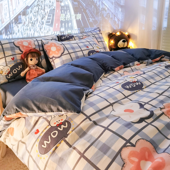 91家纺网 家纺一手货源 找家纺 HL原创新款13372全棉四件套夜晚网红风实拍图 花花兔