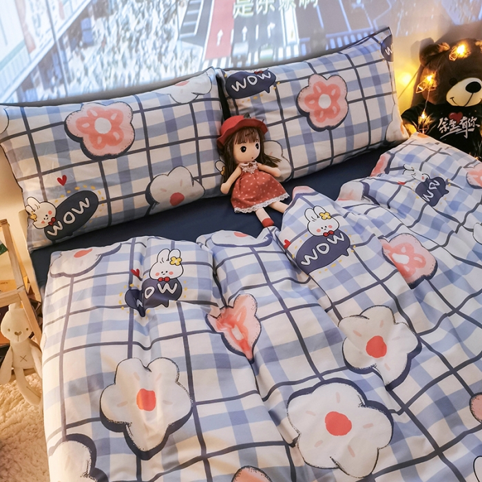 91家纺网 家纺一手货源 找家纺 HL原创新款13372全棉四件套夜晚网红风实拍图 花花兔