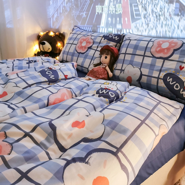 91家纺网 家纺一手货源 找家纺 HL原创新款13372全棉四件套夜晚网红风实拍图 花花兔