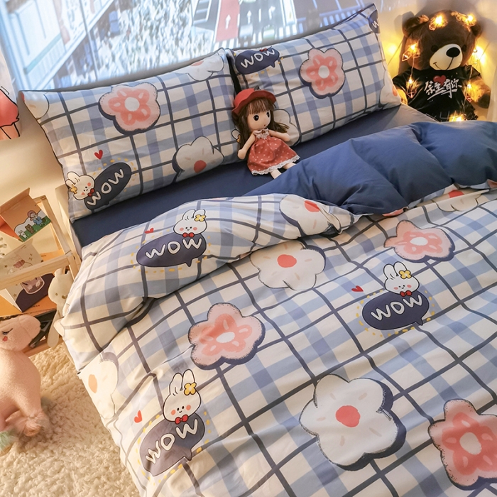 91家纺网 家纺一手货源 找家纺 HL原创新款13372全棉四件套夜晚网红风实拍图 花花兔