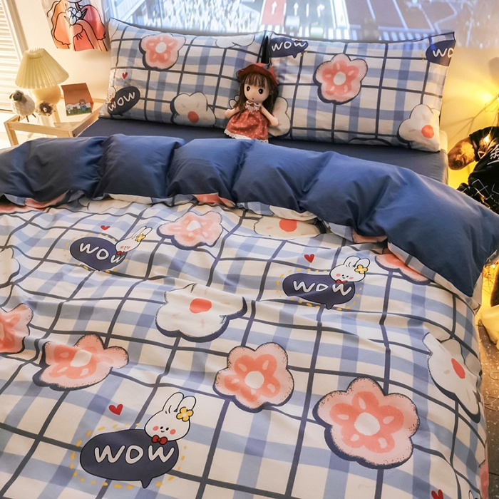 91家纺网 家纺一手货源 找家纺 HL原创新款13372全棉四件套夜晚网红风实拍图 花花兔