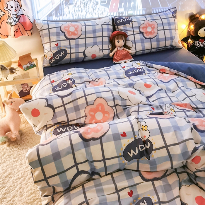 91家纺网 家纺一手货源 找家纺 HL原创新款13372全棉四件套夜晚网红风实拍图 花花兔