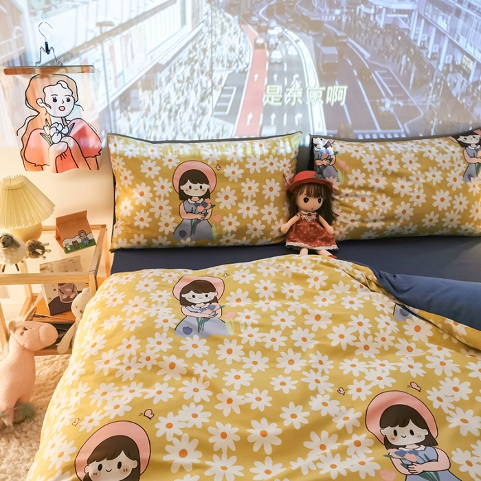 91家纺网 家纺一手货源 找家纺 HL原创新款13372全棉四件套夜晚网红风实拍图 花园女孩