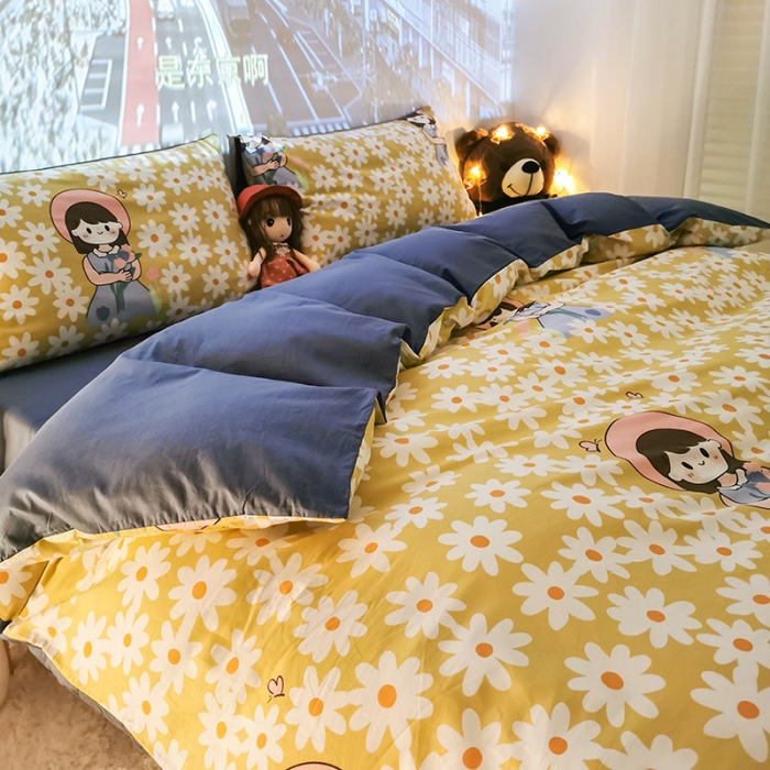 91家纺网 家纺一手货源 找家纺 HL原创新款13372全棉四件套夜晚网红风实拍图 花园女孩