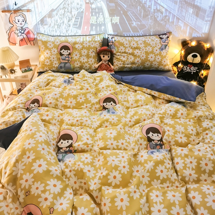 91家纺网 家纺一手货源 找家纺 HL原创新款13372全棉四件套夜晚网红风实拍图 花园女孩