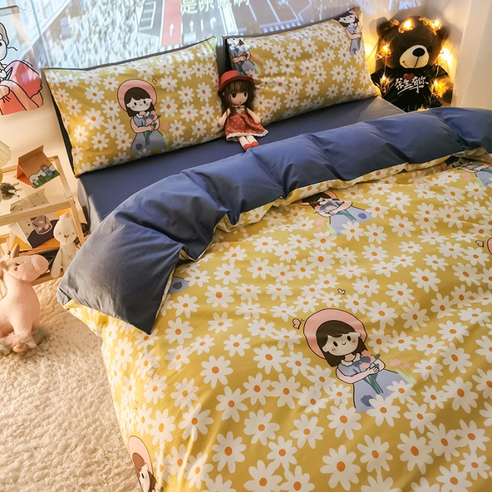 91家纺网 家纺一手货源 找家纺 HL原创新款13372全棉四件套夜晚网红风实拍图 花园女孩