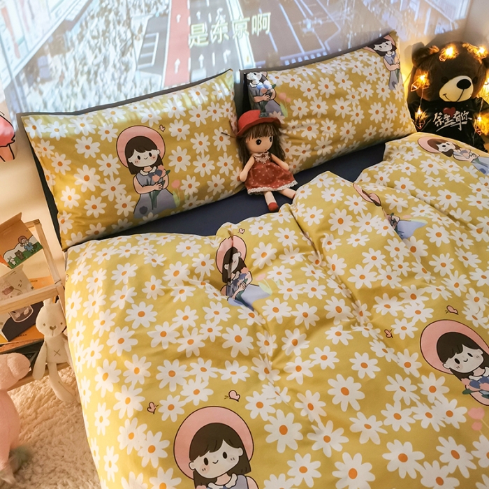 91家纺网 家纺一手货源 找家纺 HL原创新款13372全棉四件套夜晚网红风实拍图 花园女孩