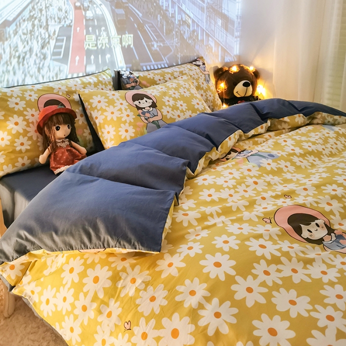 91家纺网 家纺一手货源 找家纺 HL原创新款13372全棉四件套夜晚网红风实拍图 花园女孩