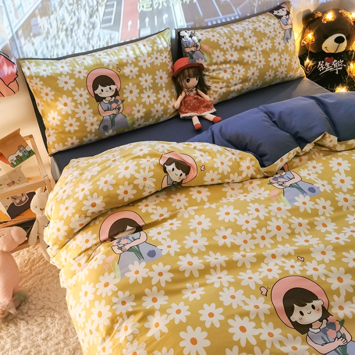 91家纺网 家纺一手货源 找家纺 HL原创新款13372全棉四件套夜晚网红风实拍图 花园女孩