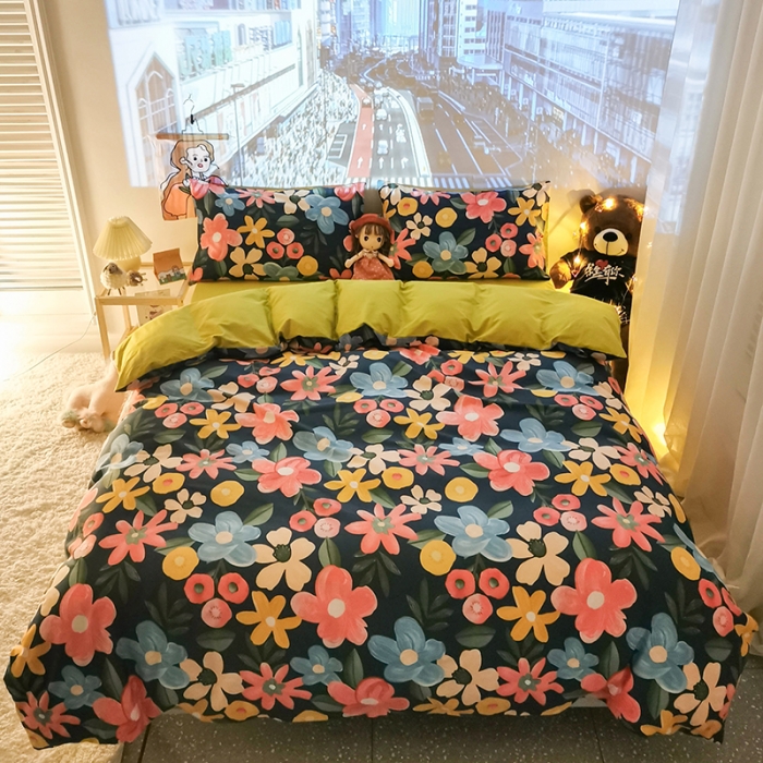 91家纺网 家纺一手货源 找家纺 HL原创新款13372全棉四件套夜晚网红风实拍图 花韵