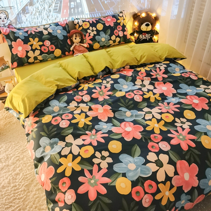 91家纺网 家纺一手货源 找家纺 HL原创新款13372全棉四件套夜晚网红风实拍图 花韵