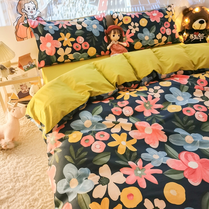 91家纺网 家纺一手货源 找家纺 HL原创新款13372全棉四件套夜晚网红风实拍图 花韵