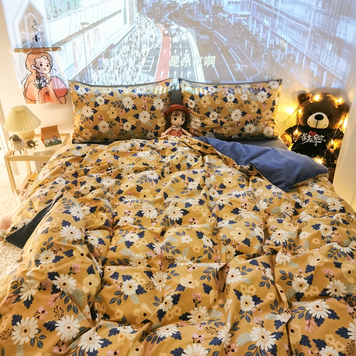 91家纺网 家纺一手货源 找家纺 HL原创新款13372全棉四件套夜晚网红风实拍图 怀旧