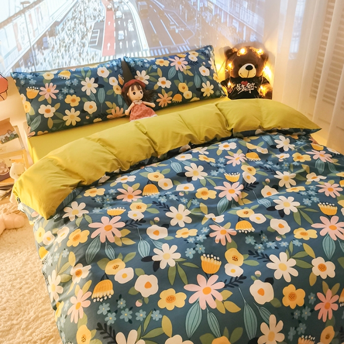 91家纺网 家纺一手货源 找家纺 HL原创新款13372全棉四件套夜晚网红风实拍图 卉语