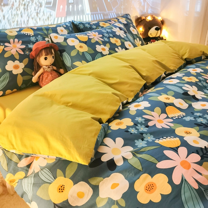 91家纺网 家纺一手货源 找家纺 HL原创新款13372全棉四件套夜晚网红风实拍图 卉语