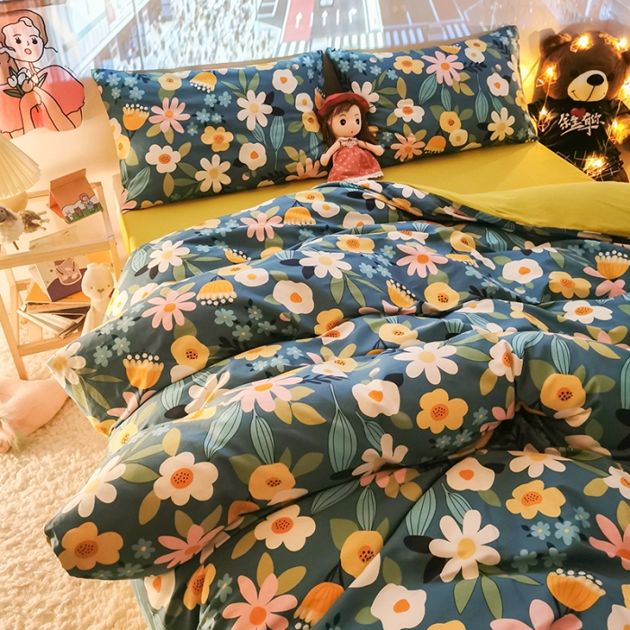 91家纺网 家纺一手货源 找家纺 HL原创新款13372全棉四件套夜晚网红风实拍图 卉语