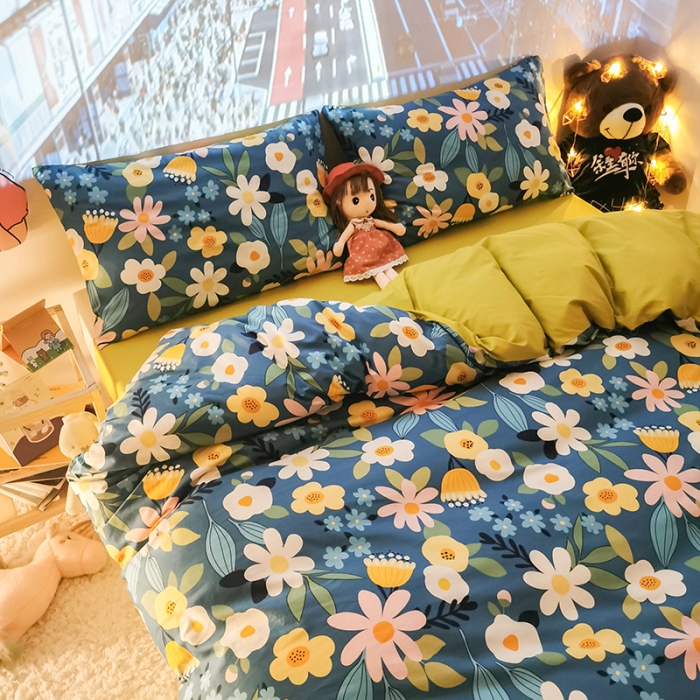 91家纺网 家纺一手货源 找家纺 HL原创新款13372全棉四件套夜晚网红风实拍图 卉语