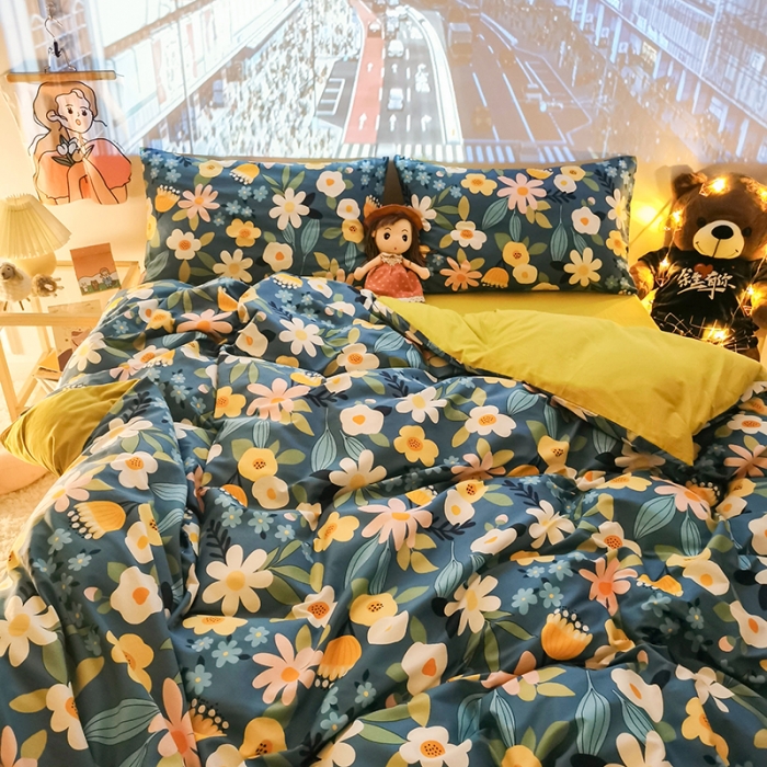 91家纺网 家纺一手货源 找家纺 HL原创新款13372全棉四件套夜晚网红风实拍图 卉语