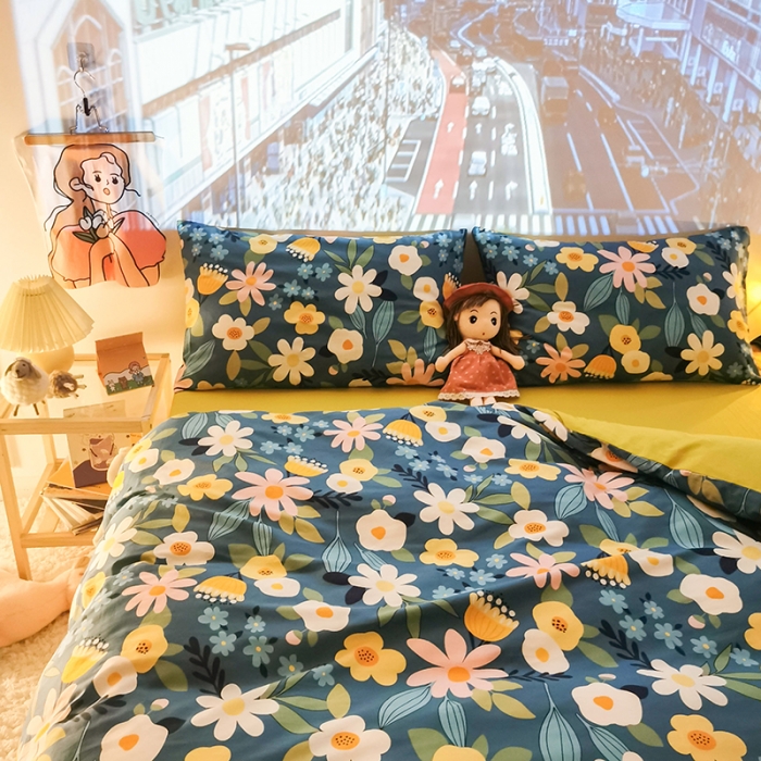 91家纺网 家纺一手货源 找家纺 HL原创新款13372全棉四件套夜晚网红风实拍图 卉语