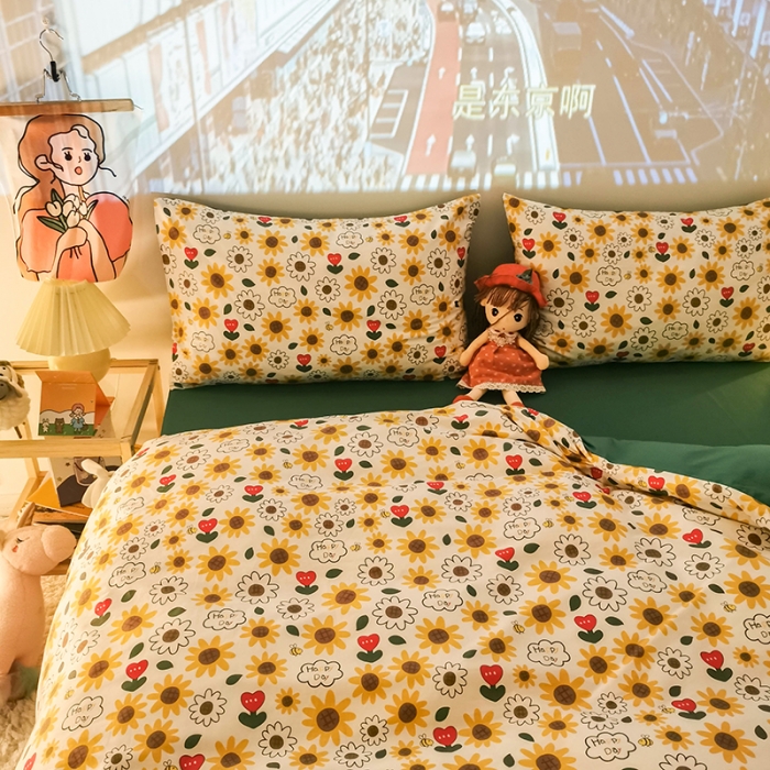 91家纺网 家纺一手货源 找家纺 HL原创新款13372全棉四件套夜晚网红风实拍图 葵花籽