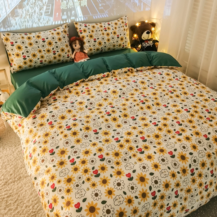 91家纺网 家纺一手货源 找家纺 HL原创新款13372全棉四件套夜晚网红风实拍图 葵花籽