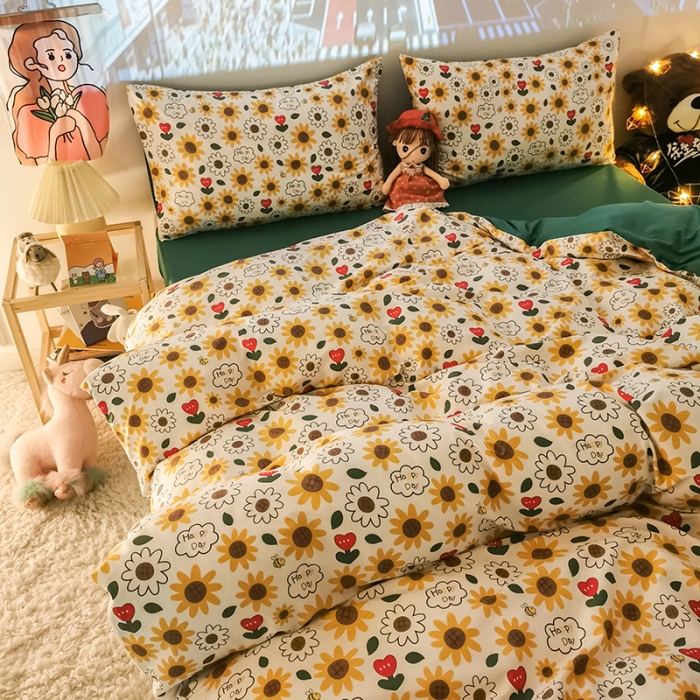 91家纺网 家纺一手货源 找家纺 HL原创新款13372全棉四件套夜晚网红风实拍图 葵花籽