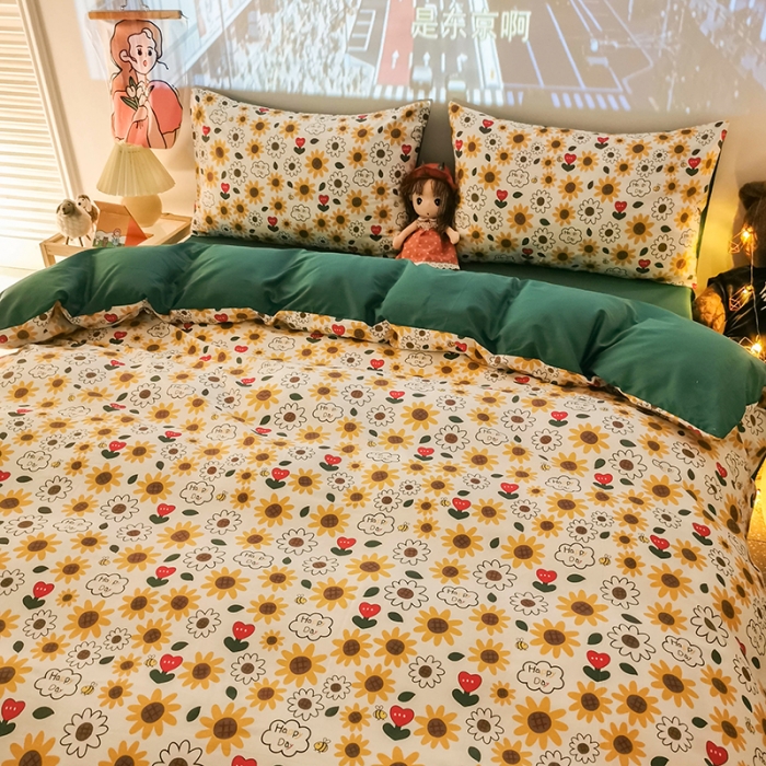 91家纺网 家纺一手货源 找家纺 HL原创新款13372全棉四件套夜晚网红风实拍图 葵花籽