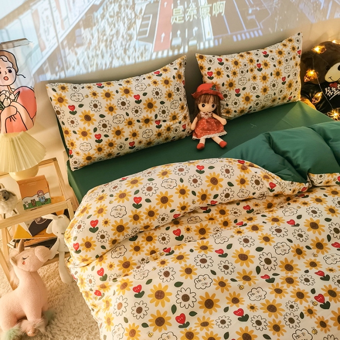 91家纺网 家纺一手货源 找家纺 HL原创新款13372全棉四件套夜晚网红风实拍图 葵花籽