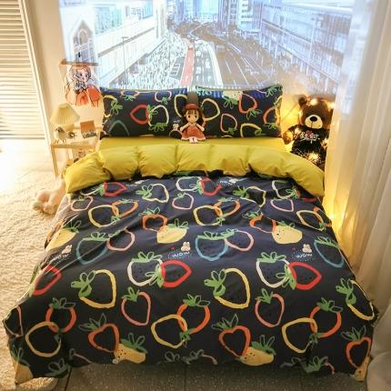 HL原创新款13372全棉四件套夜晚网红风实拍图 涂鸦草莓