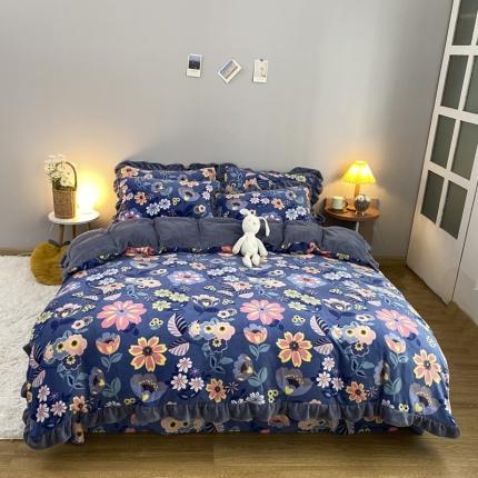 91家纺网 家纺一手货源 找家纺 妖妖家纺 2020新款花边牛奶绒四件套 陌墨