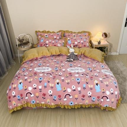 91家纺网 家纺一手货源 找家纺 妖妖家纺 2020新款花边牛奶绒四件套 念一兮