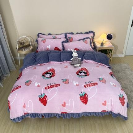 91家纺网 家纺一手货源 找家纺 妖妖家纺 2020新款花边牛奶绒四件套 女孩妙妙