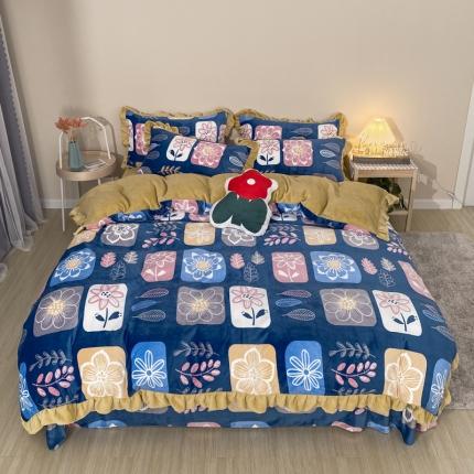 91家纺网 家纺一手货源 找家纺 妖妖家纺 2020新款花边牛奶绒四件套 腔调人生