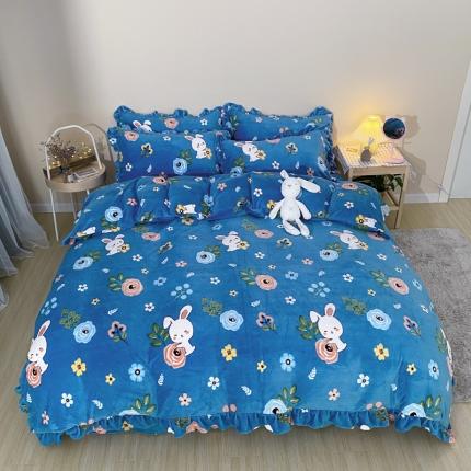 91家纺网 家纺一手货源 找家纺 妖妖家纺 2020新款花边牛奶绒四件套 兔子蓝蓝