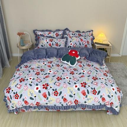 91家纺网 家纺一手货源 找家纺 妖妖家纺 2020新款花边牛奶绒四件套 唯一