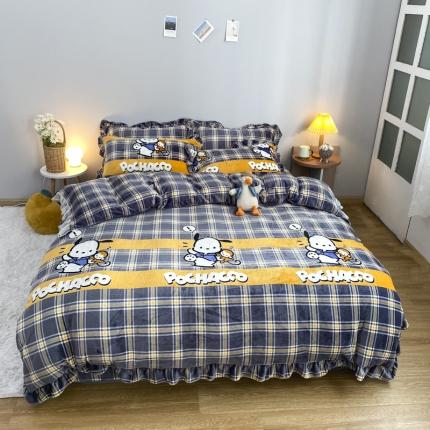 妖妖家纺 2020新款花边牛奶绒四件套 巴卜豆豆