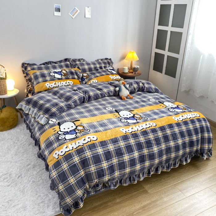 91家纺网 家纺一手货源 找家纺 妖妖家纺 2020新款花边牛奶绒四件套 巴卜豆豆