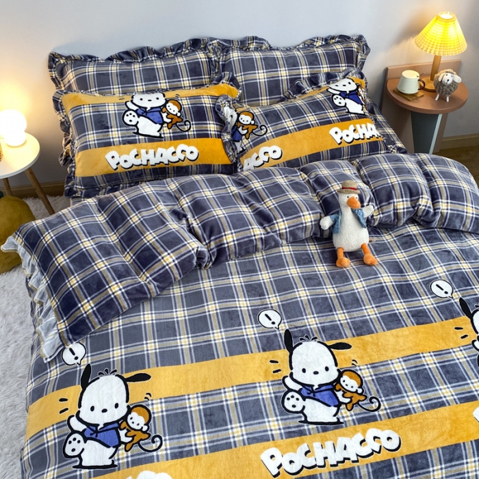 91家纺网 家纺一手货源 找家纺 妖妖家纺 2020新款花边牛奶绒四件套 巴卜豆豆