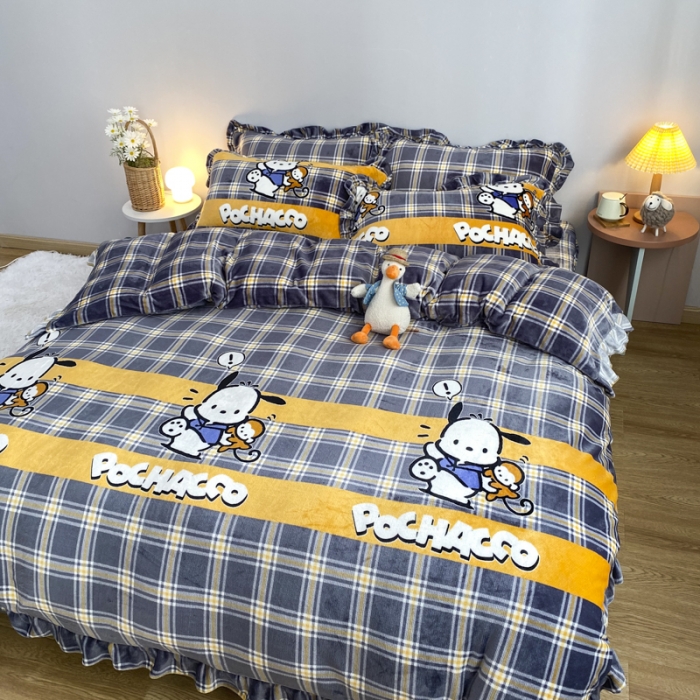 91家纺网 家纺一手货源 找家纺 妖妖家纺 2020新款花边牛奶绒四件套 巴卜豆豆