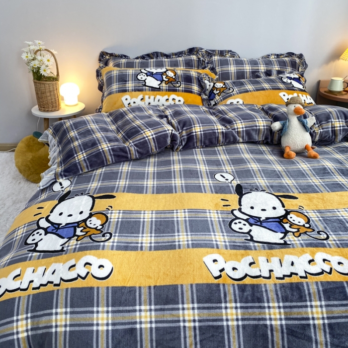 91家纺网 家纺一手货源 找家纺 妖妖家纺 2020新款花边牛奶绒四件套 巴卜豆豆