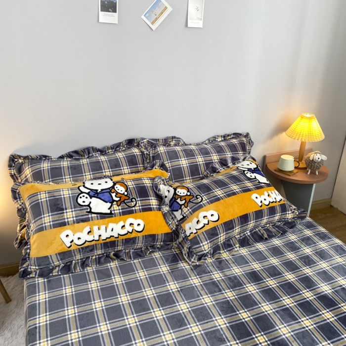 91家纺网 家纺一手货源 找家纺 妖妖家纺 2020新款花边牛奶绒四件套 巴卜豆豆